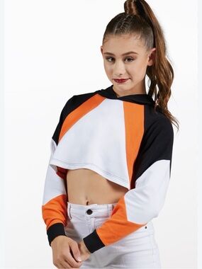 Weissman Balera Colorblock Cropped Dance Hoodie Black Orange White Child Large